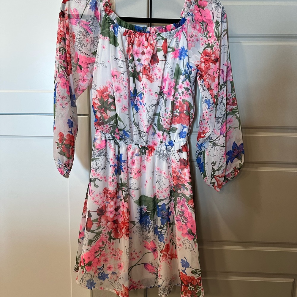 Floral Print Dress with Pink and Blue Accents